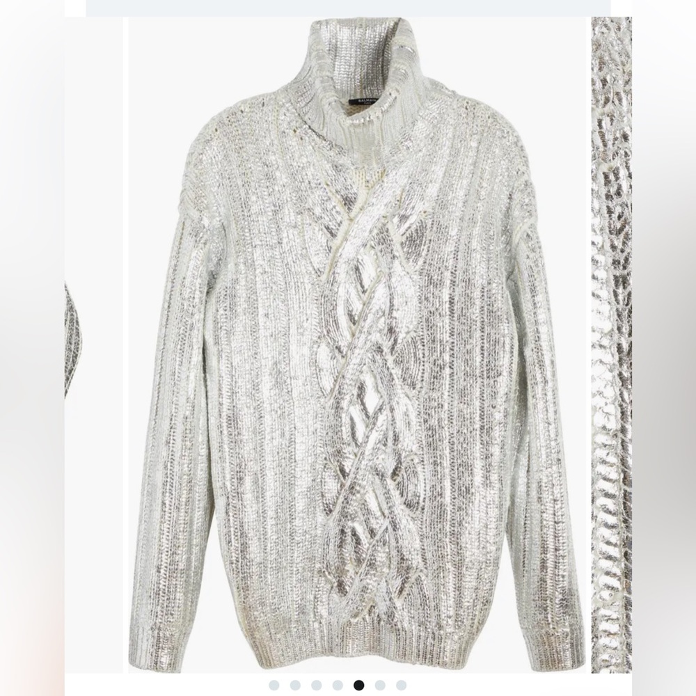 Balmain Silver Cable Knit Sweater